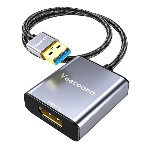 Veecoona USB to DisplayPort Adapter | 1080P 60Hz, USB 3.0 Male to DisplayPort Female Monitor Converter for Windows 7/8/10/11, MAC OS - Requires Driver