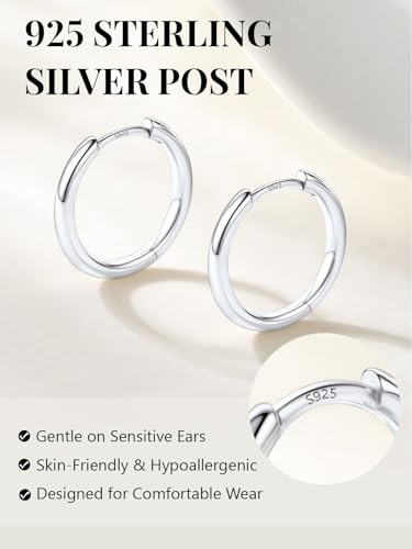 Image of Silvora 14K Gold Plated Huggie Hoop Earrings for Women, Small Sterling Silver Hoops, Hypoallergenic Cartilage Earrings for Sensitive Ears 8 /10 /12 /14 /16 /18 /20MM