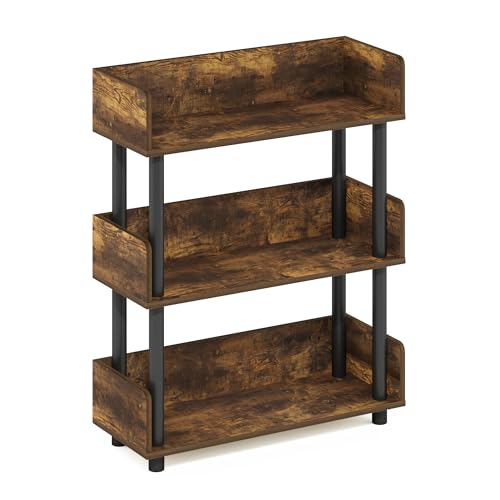 Image of Furinno TURN-N-TUBE Display Shelf, 3-Tier Storage Shelves with Side Panels, Open Shelves Book Shelf with Rounded Corner Top Edges, for Organization and Storage, Living Room, Home Office, Amber Pine