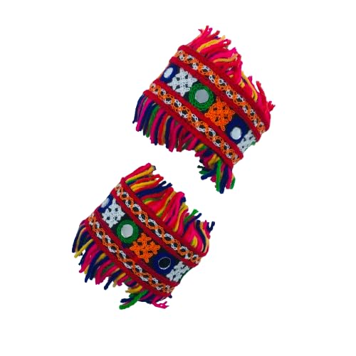Garba Navratri Jewellery Sets for Women Multicolor Embroidered Fabric Silver Oxidised Afghani Bangles Sets Baloya Set for Women and Girls (TOF Embroidery Small Bangle)