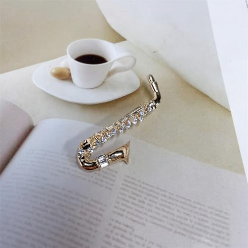 Image of Cute Saxophone Instruments Rhinestones Brooch Lapel Pins for Women Men Girls Delicate Musical Pin Dress Suit Shirt Scarf Jackets Hat Bag Brooches Musician Clothes Accessories Party Jewelry Gifts