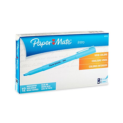Paper Mate Intro Micro Chisel Tip Highlighters, 12 Blue Highlighters (22710)