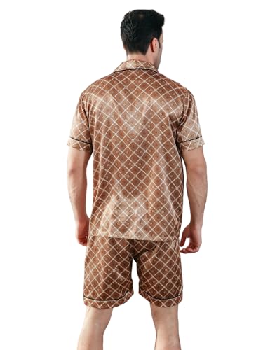 Mens Pajamas Silky Fabric Short Sleeve、 Shorts And Long Pants Loungewear Pijamas Para Hombres Button-Down Pj Set3