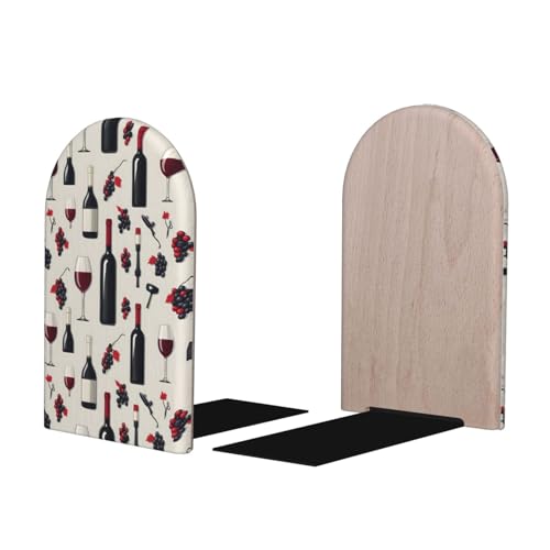 Sujetalibros modernos con estampado de botellas de vino, 1 par, sujetalibros de madera para estantes, sujetalibros decorativos para libros pesados, organizador de libros para el hogar, escritorio