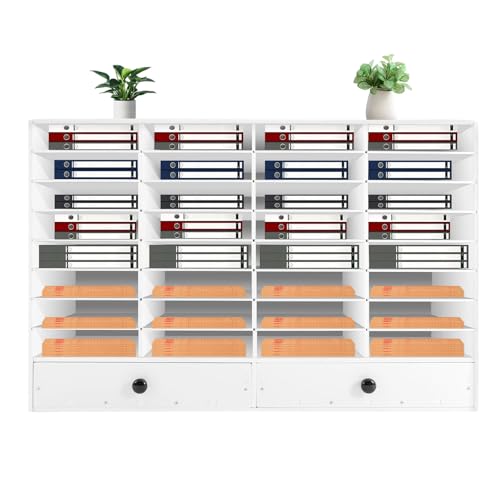 Literature Organizer, 32 Compartments Mail Sorter Organizer w/2 Drawers & Adjustable Shelves, Stackable Mailboxes Organizer for Classroom, Office, Home