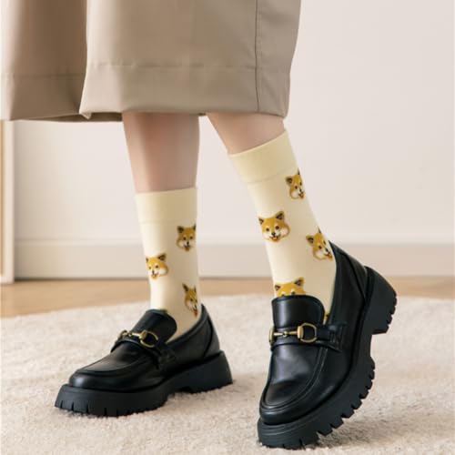 AKAMAS 5 Paar Damen Lustige Hund Shiba Inu Teddyhund Malteser Gemusterte Muster Mehrfarbige Crew Socken,Warm Realistische Tier Welpe Stretch Stretch Sport Lässige Socken B
