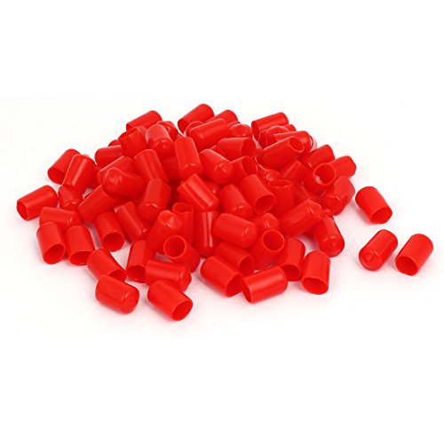Aexit 8.5mm Inner Cord Management Dia Rubber Insulated End Cap Screw Thread Protector Cover Cable Sleeves Red 100pcs