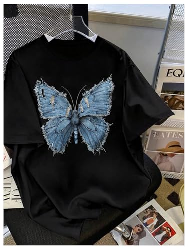 SweatyRocks Girl's Ripped Butterfly T Shirt Short Sleeve Crew Neck Graphic Tees Streetwear3