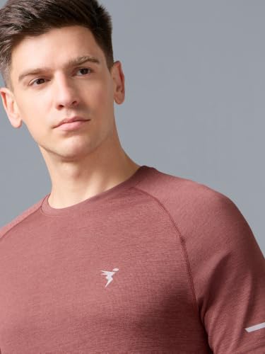 Image of TECHNOSPORT Men's Melange Slim Fit Round Neck T-Shirt Double Cool Raglan Sleeve Slip On Polyester for Gym Running Workout UPF50+ Anti Odour