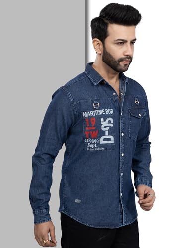 Image of Men's Printed Denim Casual Shirt | Full Sleeve | Regular Fit | Casual Wear for Men