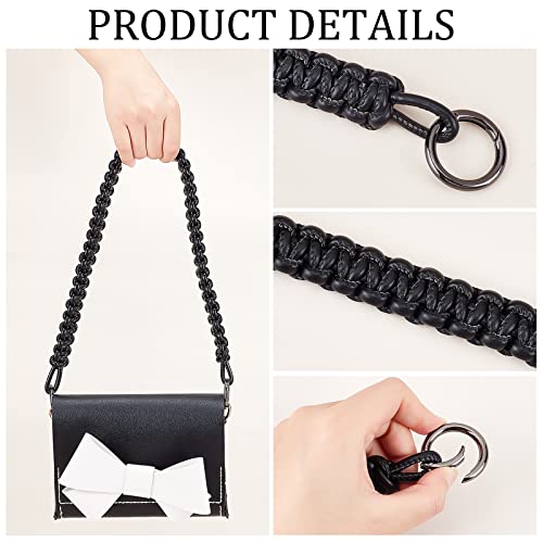 Image of WADORN Leather Braided Purse Handle, 25 Inch PU Leather Braided Handbag Bag Strap Replacement Short Bucket Bag Strap with Round Ring for Neonoe Hobo Bag Multi Pochette Crochet Bag Tote, Black