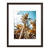 Frametory, 16x20 Picture Frame with Mat for 11x14 Picture- - High Definition Glass Wide Molding - Preinstalled Wall Mounting Hardware (Brown, 1 Pack)