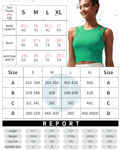 Image of RUNNING GIRL Sports Bras for Women High Impact Seamless Ribbed Longline High Neck Workout Crop Tank Tops Padded(BX3036Bright Green,S)