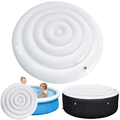 Aufblasbare Whirlpool-Abdeckung, Runder, Energiesparender Deckel für Whirlpools im Freien, mit Griff, Schnelles und Einfaches Aufblasen und Entleeren, Winddichter, Regenfester Abdeckungsschutz(145CM)