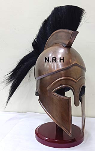 Nautical Replica Hub Medieval Greek Corinthian Wearable Armor Halloween Helmet with Plumes & Hairs | Leather Liner With Stand Copper Finish