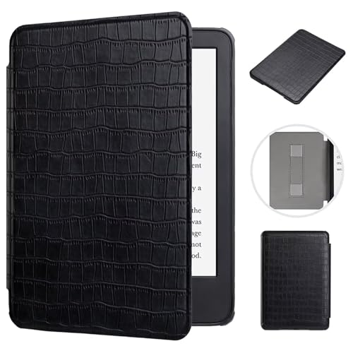 MOKASE for 6" Kindle Paperwhite 5/6/7th Generation Case 2012,2013,2015,2016 Version (Model: EY21 / DP75SDI), Slim PU Leather Hard Cover with Hand Strap for Kindle Paperwhite 6 inch, Crocodile Black