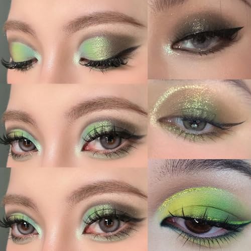Green Eyeshadow Palette, Glitter Shimmer Eye Shadow Pallets for Women, Sparkle Shiny Yellow Green Matte Smokey Highly Pigmented Bright Eyeshadows Makeup Palettes Eye Make-Up Palette - Image 5