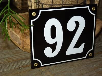 Numéro de maison émail 18x15 cm noir n ° 92 pour façade