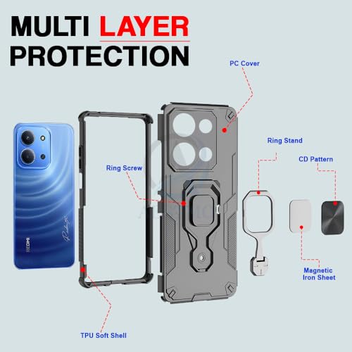 Image of AESTMO Armor Back Cover for Redmi 15C 5G / Poco C85 5G | Ring Holder & Kickstand & Camera Protection in-Built | 360 Degree Protection Back Case Cover (Black)