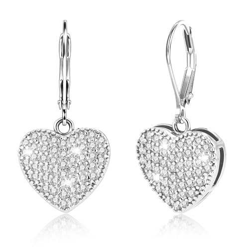 ALEXCRAFT 925 Sterling Silver Dangle Earrings, 14K Gold Plated Heart Waterdrop Earring for Women Trendy Hypoallergenic Leverback Earings Wedding Cubic Zirconia Dangle Earrings Jewelry for Women