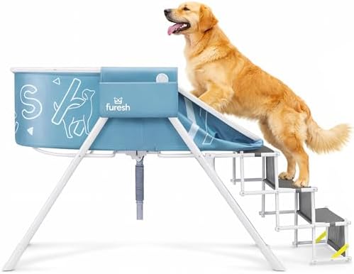Furesh Big Dipper Dog Bath Tub with Stairs, Elevated Portable Foldable Wash Station with Steps for Bathing, Shower and Grooming, Indoor, Outdoor, for Medium to Large Size Dogs