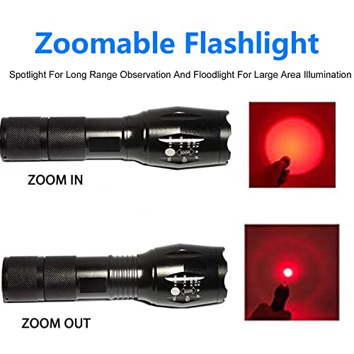 Bestsun 350 Yard Red Light Tactical Led Flashlights, Zoomable Predator Light Long Range Night Hunting Coyote Varmint Light Hunting Flashlight With Pressure Switch, Picatinny & Scope Mounts #TOP3