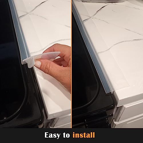 Image of Silicone Stove Counter Gap Cover - 21 Inches Oven Gap Filler 2 Pack Clear | Transparent stove gap covers heat resistant range side counter gap filler seals spills between kitchen appliances, stovetop