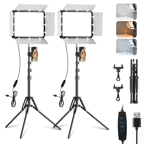 2 Pack Panel Luz LED de Video Set 25 * 20cm, EMART Iluminación Fotografía 15W con Pantalla Opaca Sujeción Magnética, Video Light 2800K 7000K Estudio Regulable 15W para Streaming en Directo, Youtube