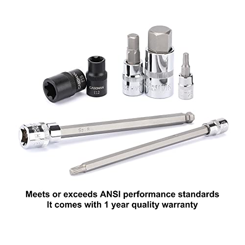 Casoman 107 Pieces Bit Socket Set, 1/4", 3/8" And 1/2" Drive, Torx/Extra Long Torx/Tamper Proof Torx/Hex/Ball End Hex, Sae/Metric, S2 Steel Bits #TOP6