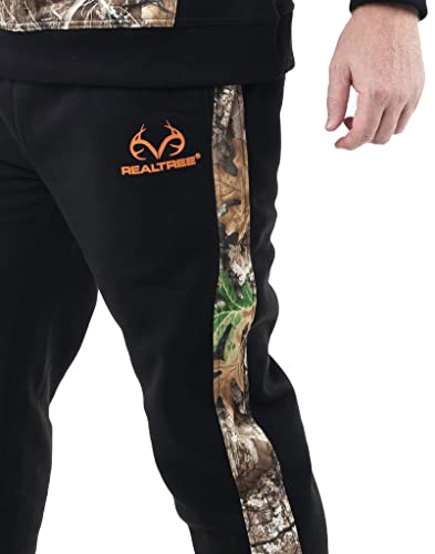 Realtree Men's Edge Camo Accents Tracksuit 2-Piece Fleece Hoodie And Joggers Combo Set (As1, Alpha, L, Regular, Regular, Hoodie + Jogger Set/Black) #TOP4
