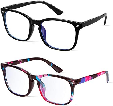 GEKKALE Blue Light Blocking Computer Glasses Square Nerd Eyeglasses Frame Anti Eye Strain Headache Computer Reading Glasses (Black+Flower)