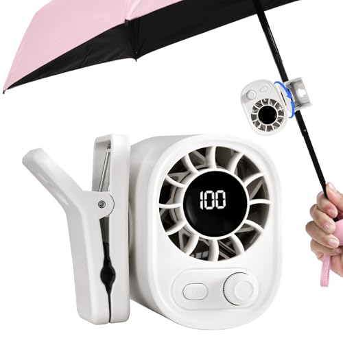 WISFISSH Portable Clip On Fan for Umbrella Ultra Light 0.28 Lb 100 Wind Speed Stepless Adjustment Personal Rechargeable Clip On Fan for Umbrella Beach Outdoor Travel Essential(White)