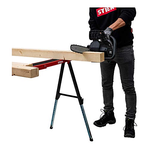 Foto von STIER Falt Arbeitsbock, Tragkraft 150 kg, Werkstattbock mit Anit-Rutsch-Auflage, Unterstellbock klappbar und mit praktischem Tragegriff, 64 bis 91 cm höhenverstellbar, Klappbock, Unterstellbock