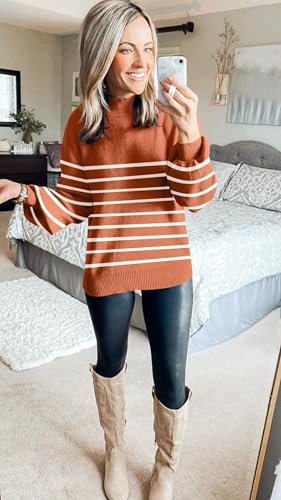 Image of ZESICA Women's 2026 Fall Striped Pullover Sweaters Tops Fashion Outfits