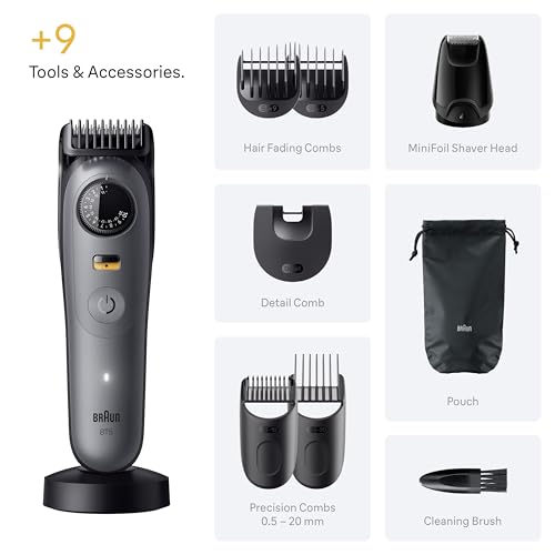Braun Recortadora De Barba Series 5 BT5565, Barbero Recargable Resistente Al Agua, +9 Accesorios De Afeitado, 120 Min De Autonomía, 40 Longitudes, Lámina Ultra Afilada, Gris