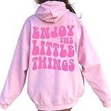 LASFOUR Enjoy The Little Things Oversized Hoodie, Retro Saying, Inspirational Saying Sweatshirt for Teen Girls