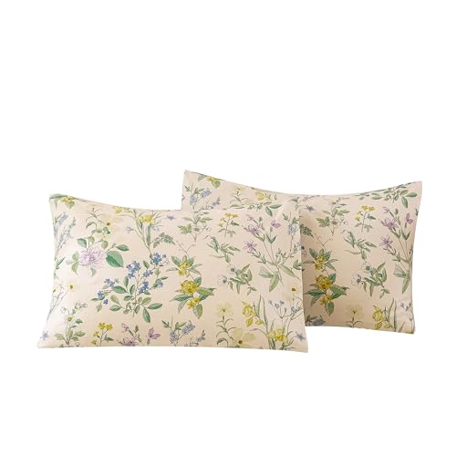 Image of ECOCOTT Floral Pillowcases Standard Size Set of 2, 100% Washed Cotton Pillow Cases with Envelope Closure, Botanical Wildflower Printed Pillow Covers