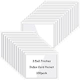 Glenmal 100 Pcs Self Adhesive Index Card Pockets Clear Label Holder Plastic Photo Sleeves Square Label Pockets Holder for Library Office Home Business Storage Bin (3.5 x 2.75 Inch)