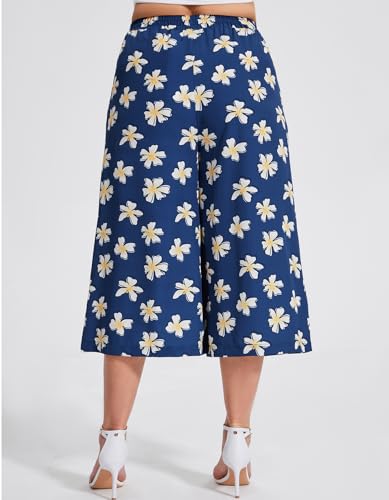 sissycos Capri Pants for Women Loose High Waisted Wide Leg Palazzo Culottes Floral Printed Lounge Gaucho Capris with Pockets3