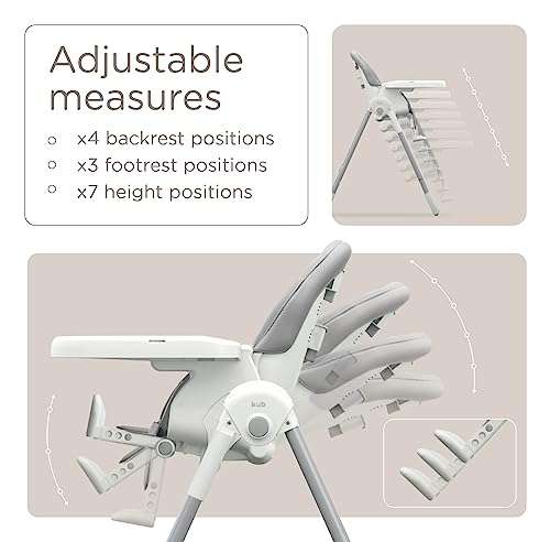 Küb 3-In-1 Foldable Baby High Chair (Grey) | Multifunctional Infant Highchair For Babies & Toddlers | Removable Seat & Tray For Easy Clean | 7 Height & 4 Recline Adjustable | 2 Locking Wheels | Safe #TOP1