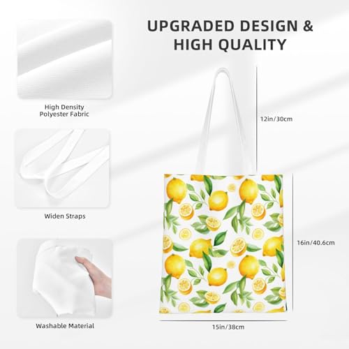 Yellow Lemon Lemon Slice Leaves Tote Bag Reusable Shoulder Tote Bag For Women Lady Vacation, Shopping, Work4