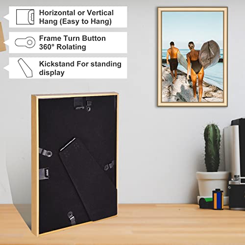 5X7 Picture Frame Thin Modern Metal Set Of 4 - Brass Aluminum Floating Frames Display 4X6 Photo With Mat Or 5 X 7 Photos Without Mats, Fits Horizontal & Vertical For Desktop And Wall Hanging (4 Pack) #TOP5