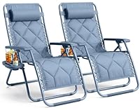 KEPLIN Set of 2 XXL Premium Heavy Duty Quilted Zero Gravity Chairs - Luxurious Garden Recliners, Adjustable Headrest, Cup & Phone Holder, Foldable, Easy to Clean Patio Sun Loungers (Blue)