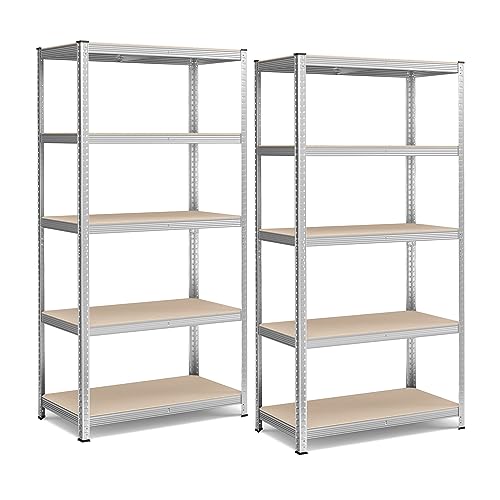 SONGMICS Schwerlastregal, 2er Set, Kellerregal, Lagerregal, 50 x 100 x 200 cm, Regal mit Stahlgestell, jeweils bis 600 kg belastbar, 5 verstellbare Ablagen, silbern GLR050E02