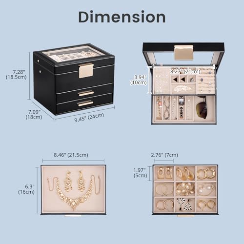 Lolalet Jewelry Box, Clear Window Jewelry Organizer with Drawer for Earrings Bracelets Necklaces Rings, Jewelry Storage for Women -Black, 4 Layers by Lolalet - Image 6