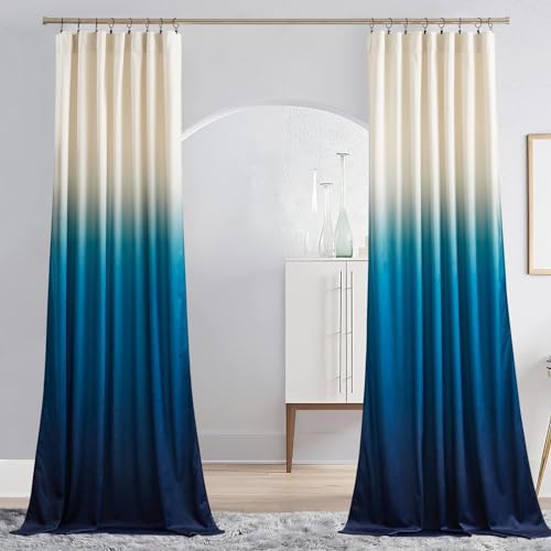 NICETOWN Navy Ombre Velvet Curtains 84 inch Long, 50" W x 84" L, 2 Panels