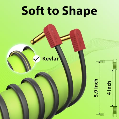 Image of AA AUDIO ACCESSORY Kevlar Reinforced Guitar Patch Cables 4 Inch 2-Pack, Built-to-Last, Noise-Free Quad-Layer Shielded, Gold-Plated Flat Ribbon Guitar Pedal Cables for BOSS, MXR, EBS, Behringer Pedal