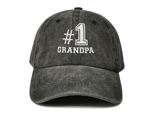 Hepandy Embroidered No.1 Grandpa Hat for Men, Gifts for Birthday Father Day, Washed Black Number One...