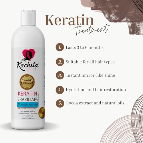 Kachita Spell New Brazilian Keratin Hair Treatment Chocolate LONG Lasting Keratin Treatment with Argan Oil Straightening Smoothing Professional Results All Hair Types Made in USA 16 floz