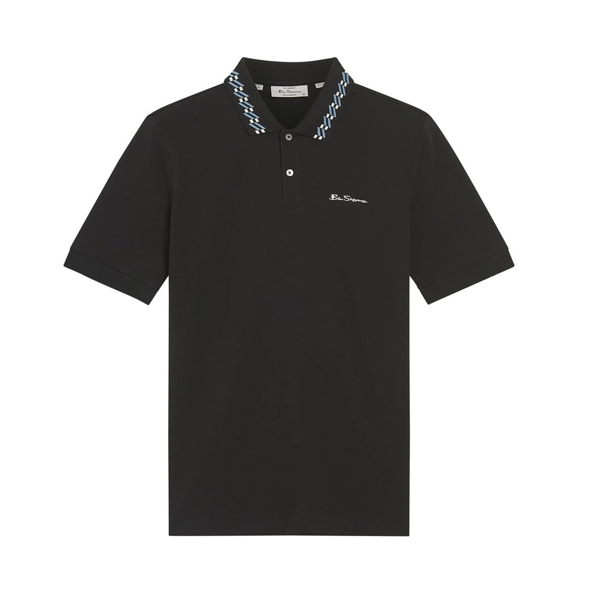 Ben Sherman Mens Collar Interest Big & Tall Short Sleeve Polo Shirt - Black - 3XL
